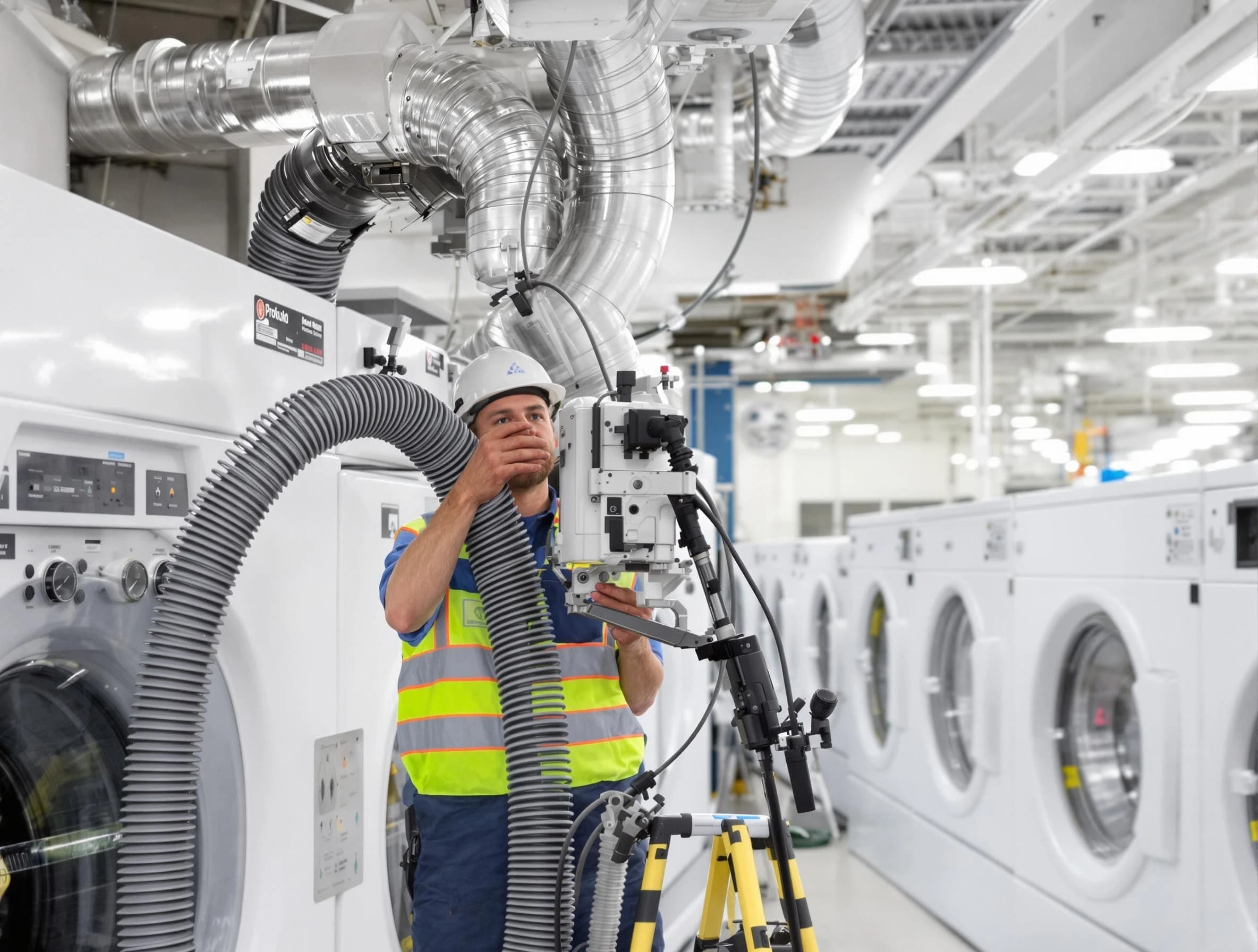 Four Square Mile Dryer Vent Cleaning team performing commercial-grade dryer vent cleaning at a business facility in Four Square Mile